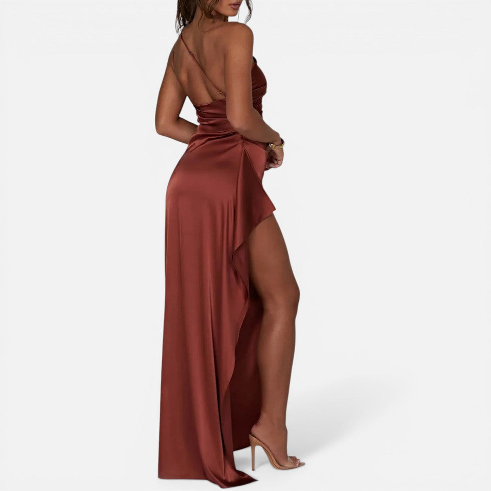 Maxikleid mit One Shoulder Design und hohem Schlitz