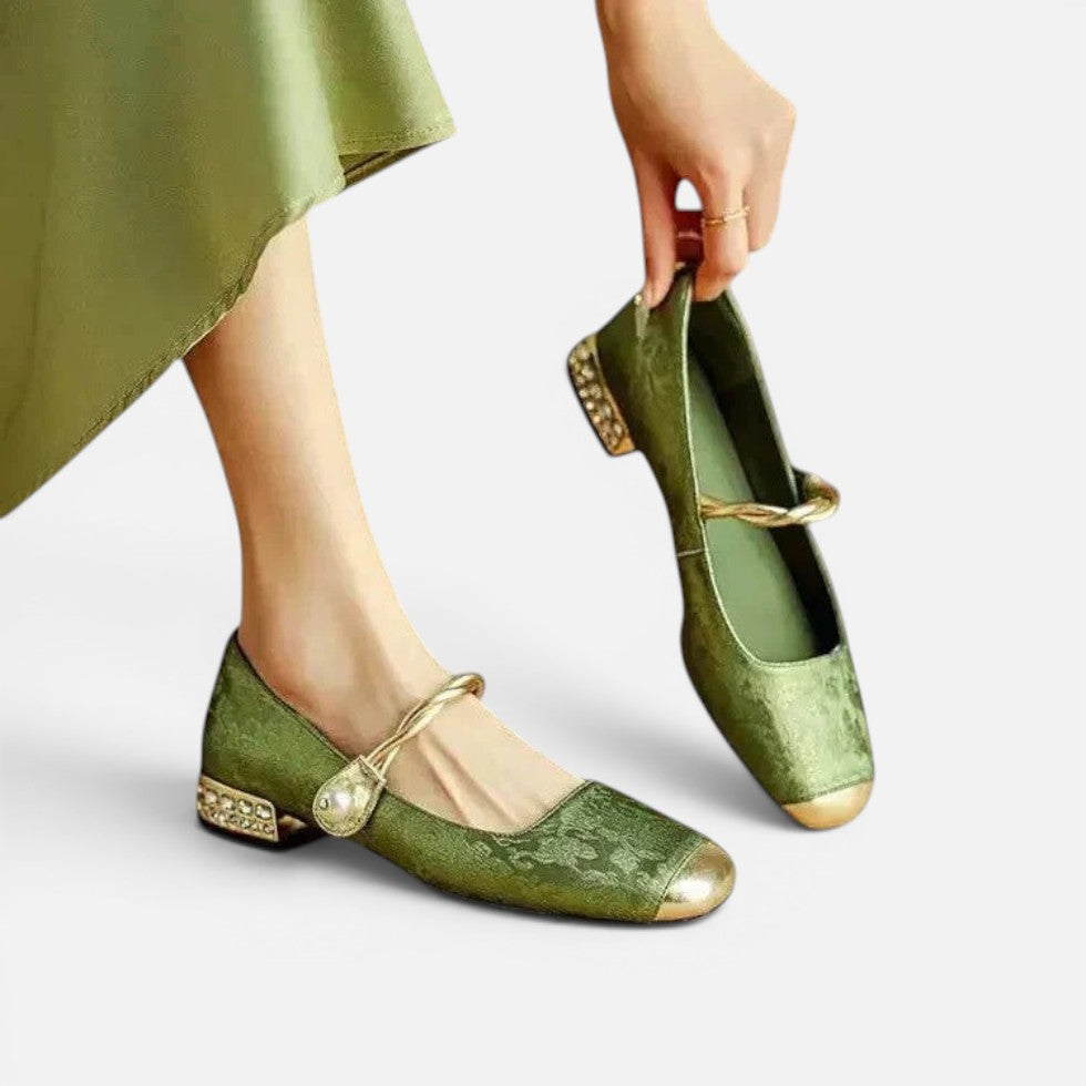 Orthopädische Mary Jane Schuhe Riemen Design Blockabsatz Jacquard Muster