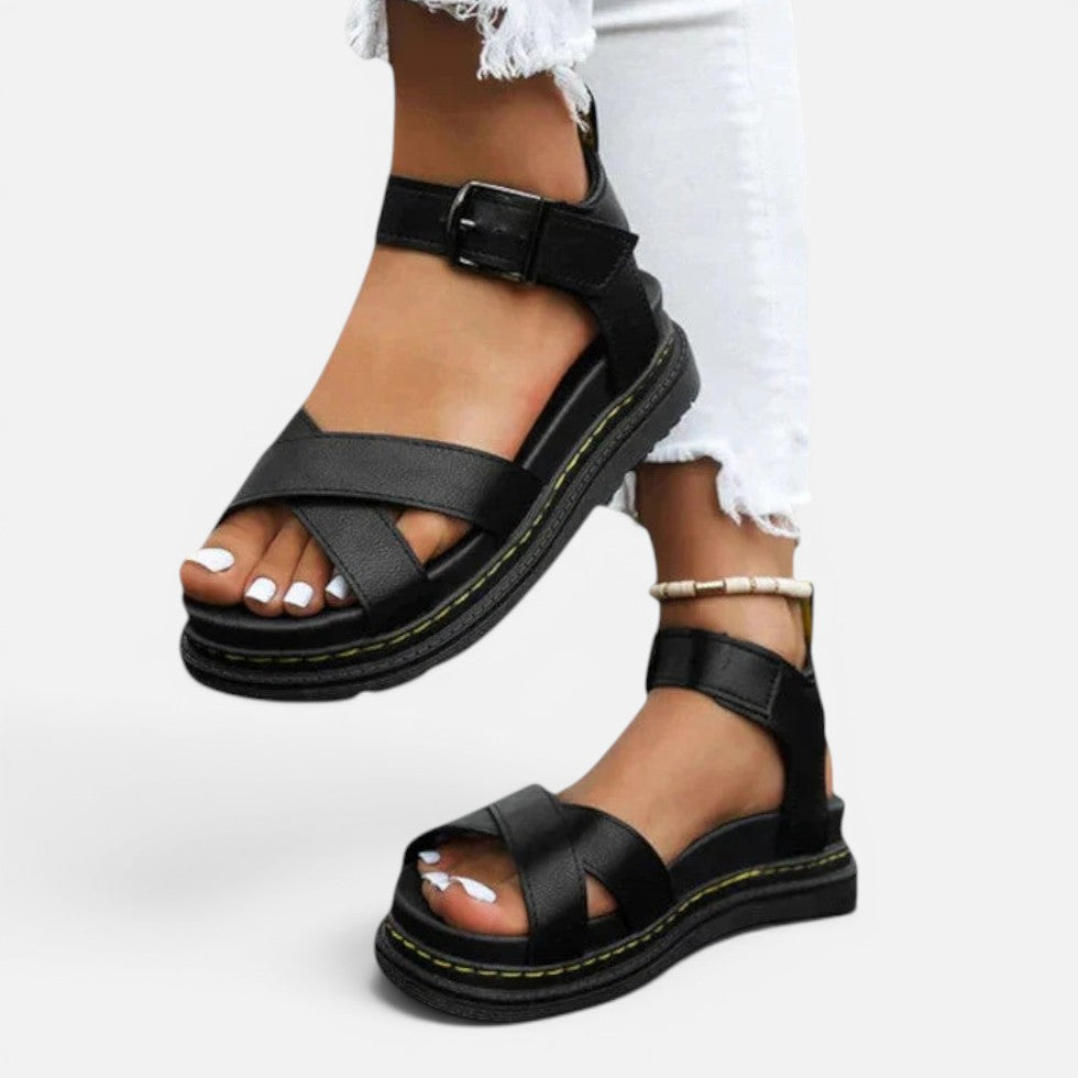 Orthopädische Plateausandalen mit Knöchelriemen Offene Zehen Kreuzriemen