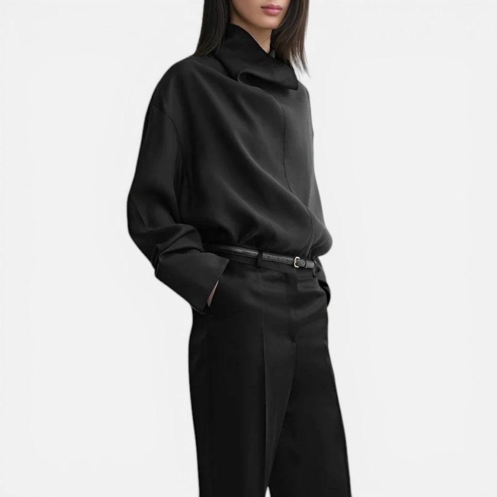 Leinenbluse mit Stehkragen und lockerem Schnitt