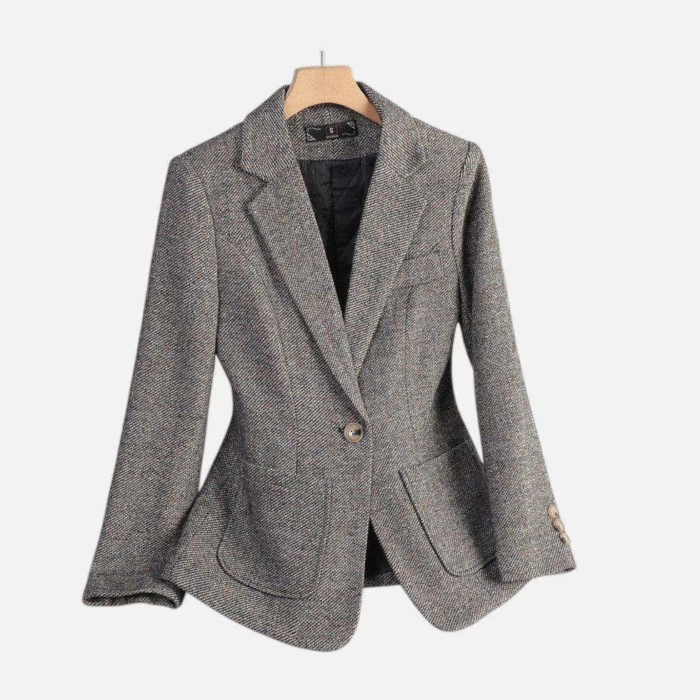 Damen Wollblazer mit Reverskragen und aufgesetzten Taschen