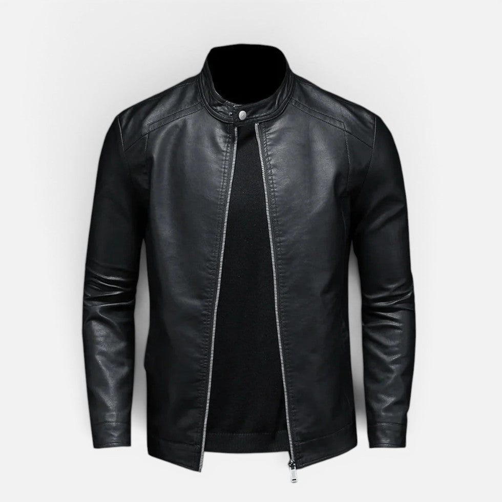 Herren Kunstlederjacke mit Stehkragen und Reißverschluss