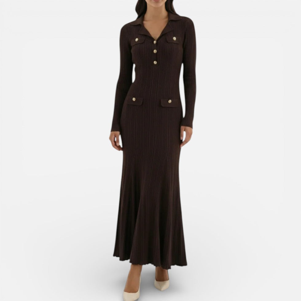 Damen Langarm Maxikleid mit Kragen