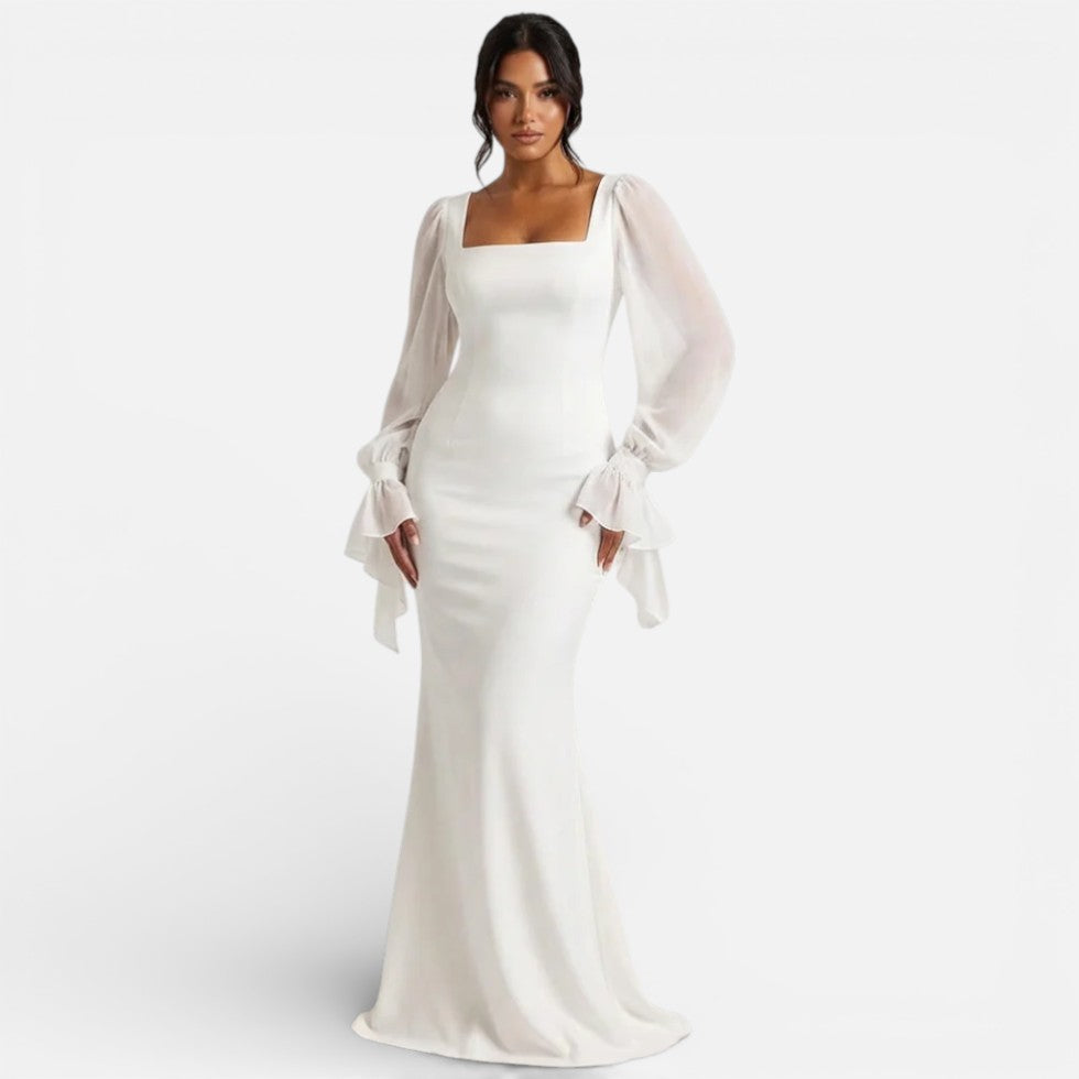 Damen Standesamt Hochzeitskleid mit langen Chiffonärmeln