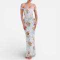 Langes Kleid mit Korsettoberteil und Blumenmuster