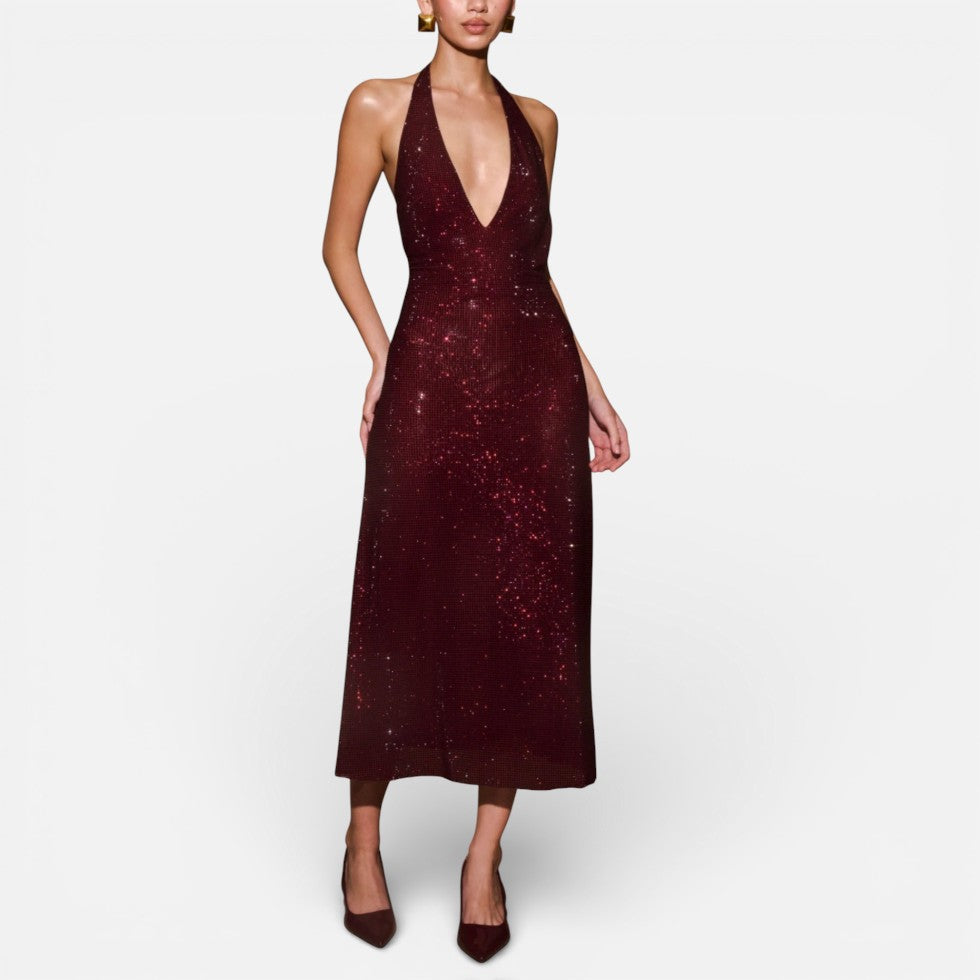 Midikleid mit tiefem Rückenausschnitt und Neckholder