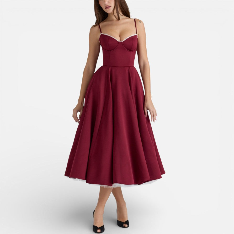 Midikleid mit Korsettoberteil und ausgestelltem Rock