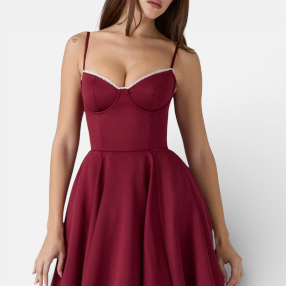 Midikleid mit Korsettoberteil und ausgestelltem Rock