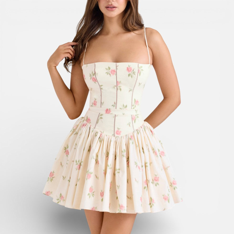 Kurzes Kleid mit Korsettoberteil und Blumenmuster