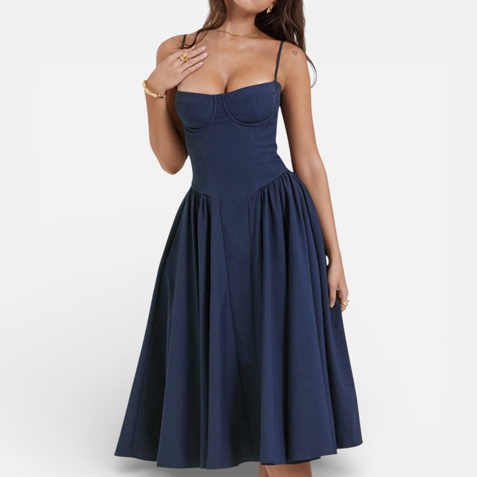 Midikleid mit Korsettoptik und Spaghettiträgern