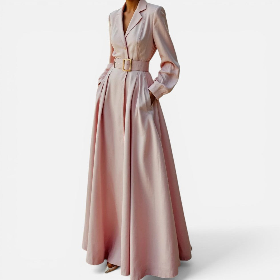 Franziska | Damen Maxikleid Gürtel Kragen – Hemdblusenkleid Maxi Tailliert 2026