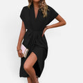 Damen Wickelkleid mit V Ausschnitt und Drapierung