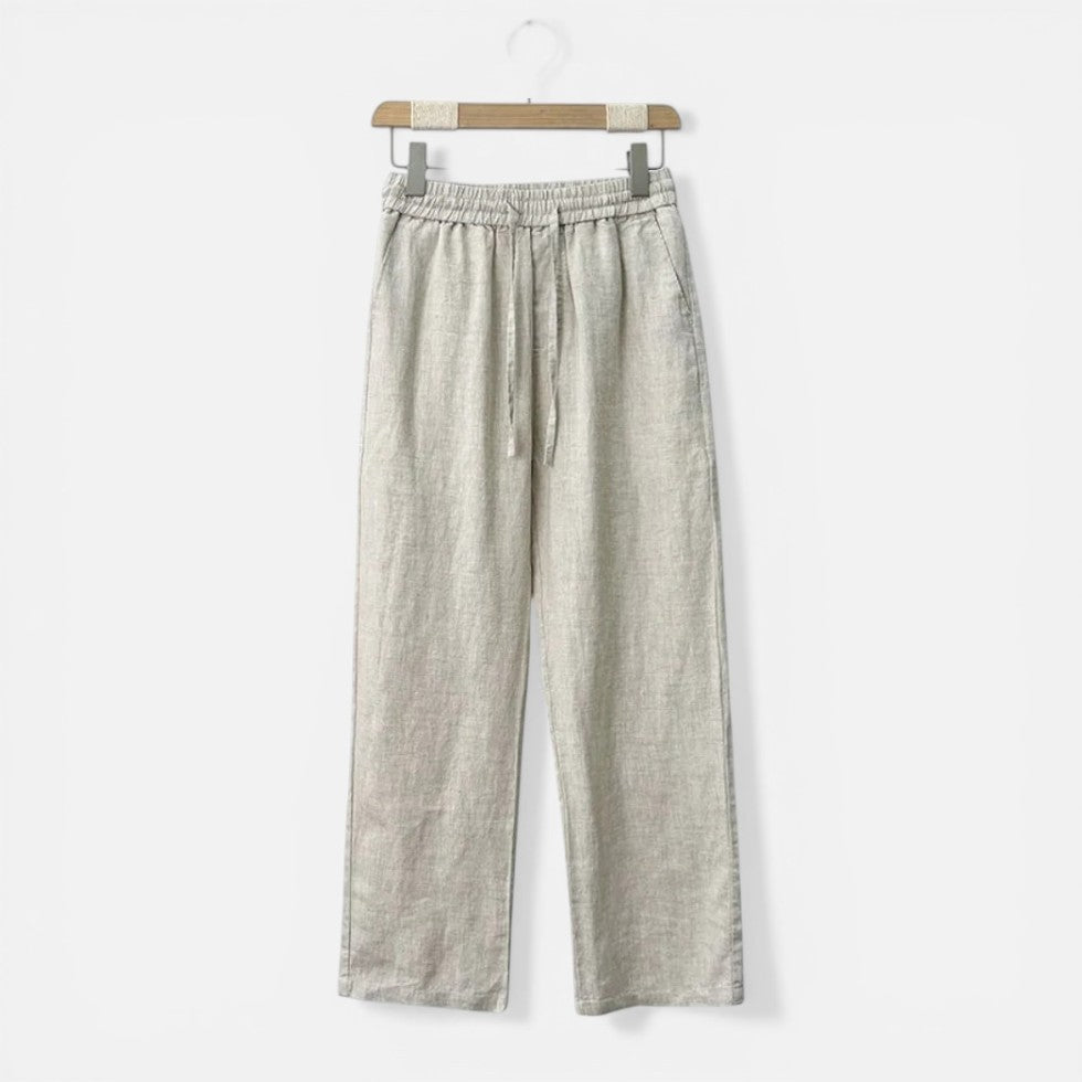 Herren Leinenhose mit elastischem Bund und Kordelzug
