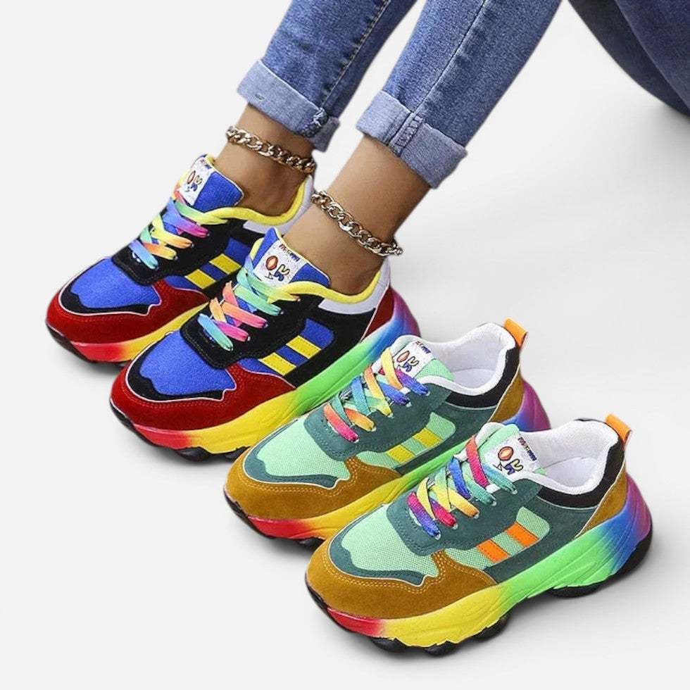Damen Sneaker mit Plateausohle und Mesh Einsatz