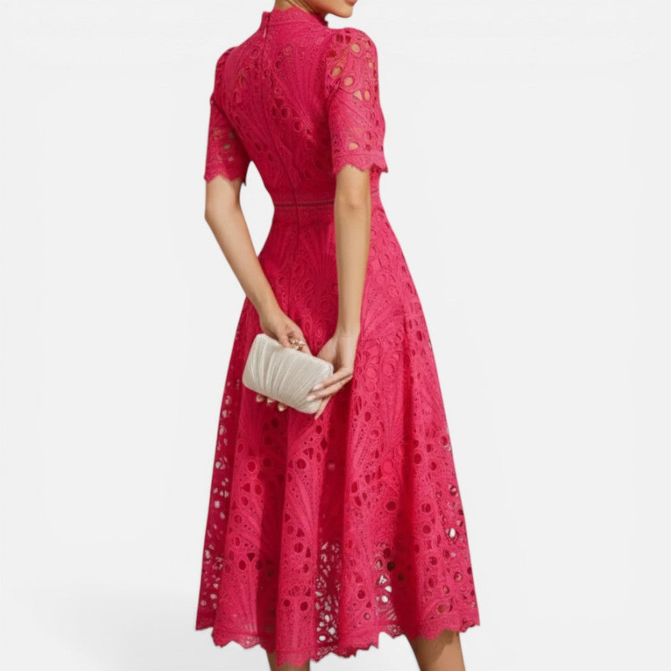 Sabrina | Damen Midikleid Lochstickerei – Besticktes Sommerkleid Midi Kurzarm 2026
