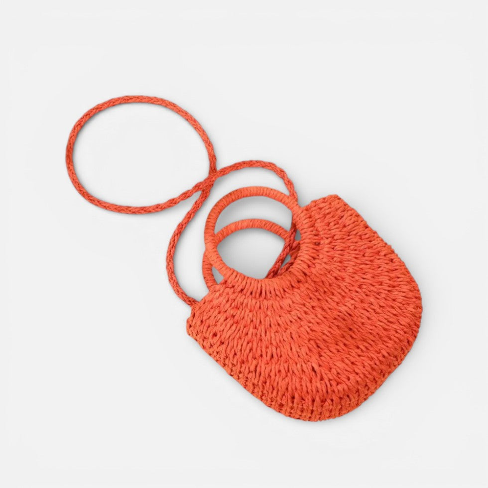 Geflochtene Damen Handtasche mit runden Griffen und Schulterriemen