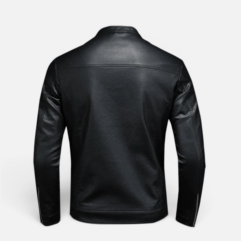 Herren Kunstlederjacke mit Stehkragen und Reißverschluss
