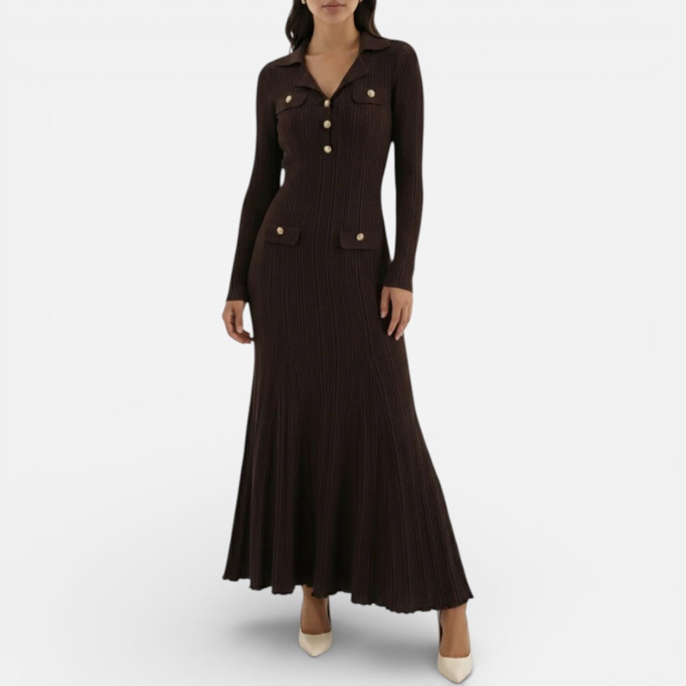 Damen Langarm Maxikleid mit Kragen