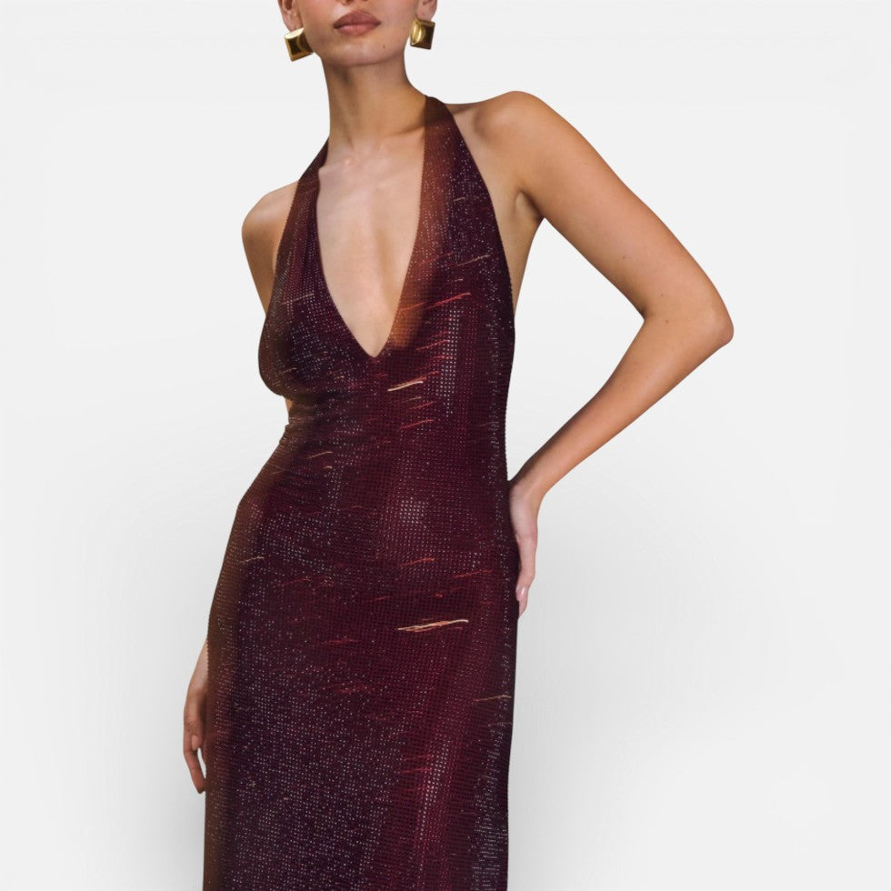Midikleid mit tiefem Rückenausschnitt und Neckholder