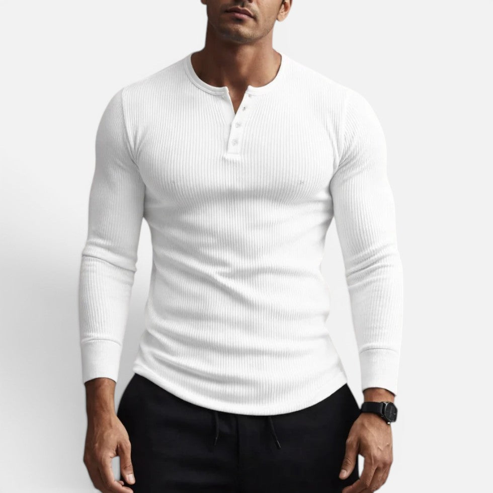 Slim Fit Rippstrick Langarmshirt mit Knopfleiste