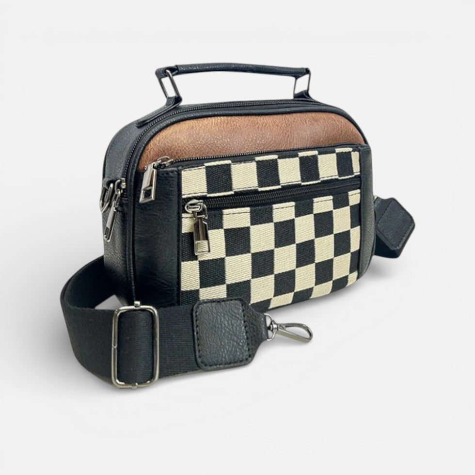 Damen Schultertasche mit Karomuster und verstellbarem Riemen