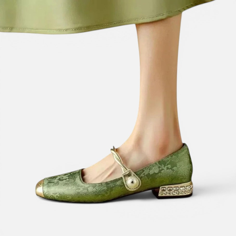 Orthopädische Mary Jane Schuhe Riemen Design Blockabsatz Jacquard Muster