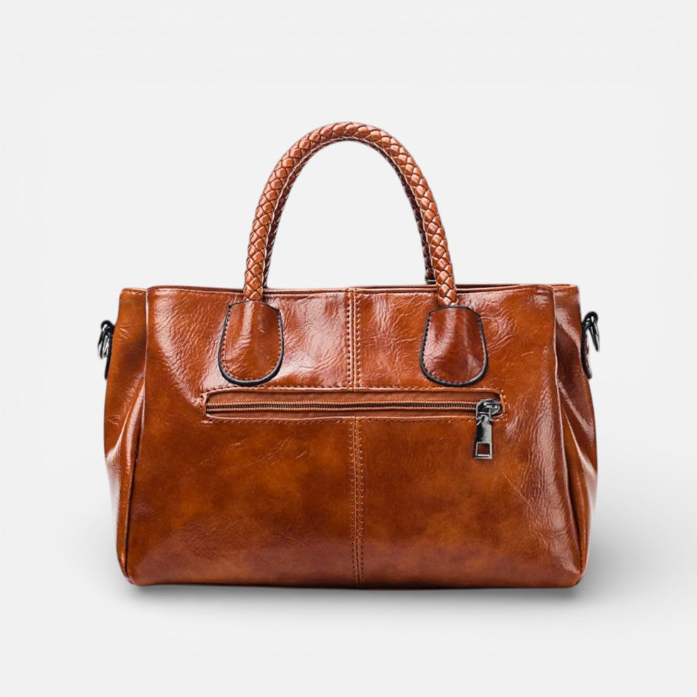 Damen Handtasche mit geflochtenen Griffen und mehreren Fächern