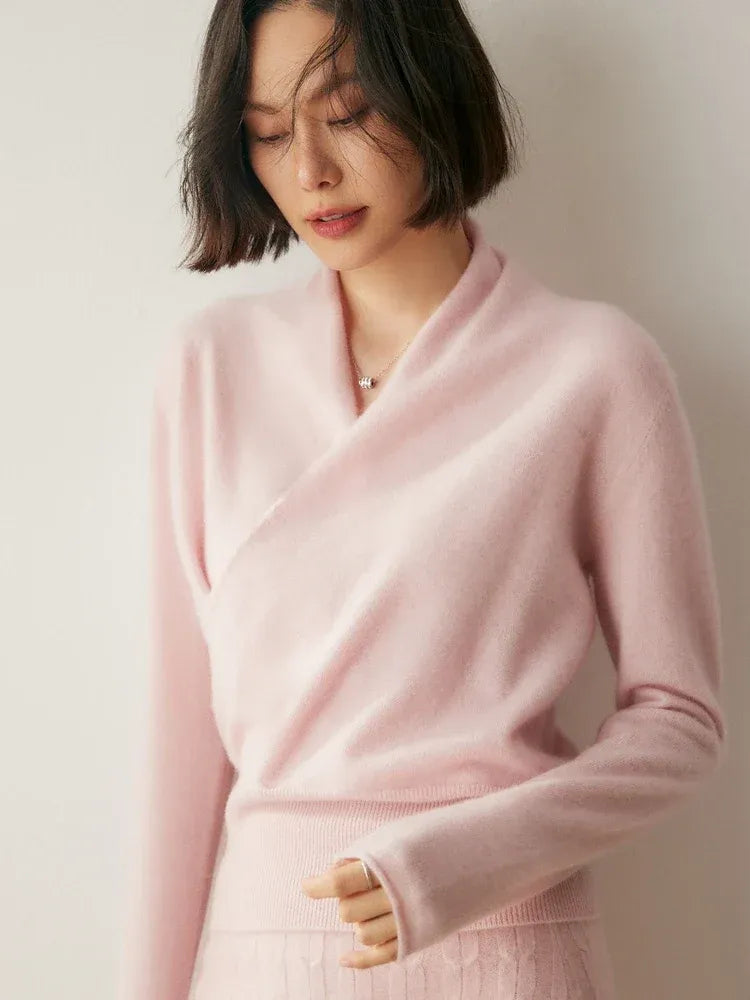 Kaschmir Wickelpullover mit V-Ausschnitt