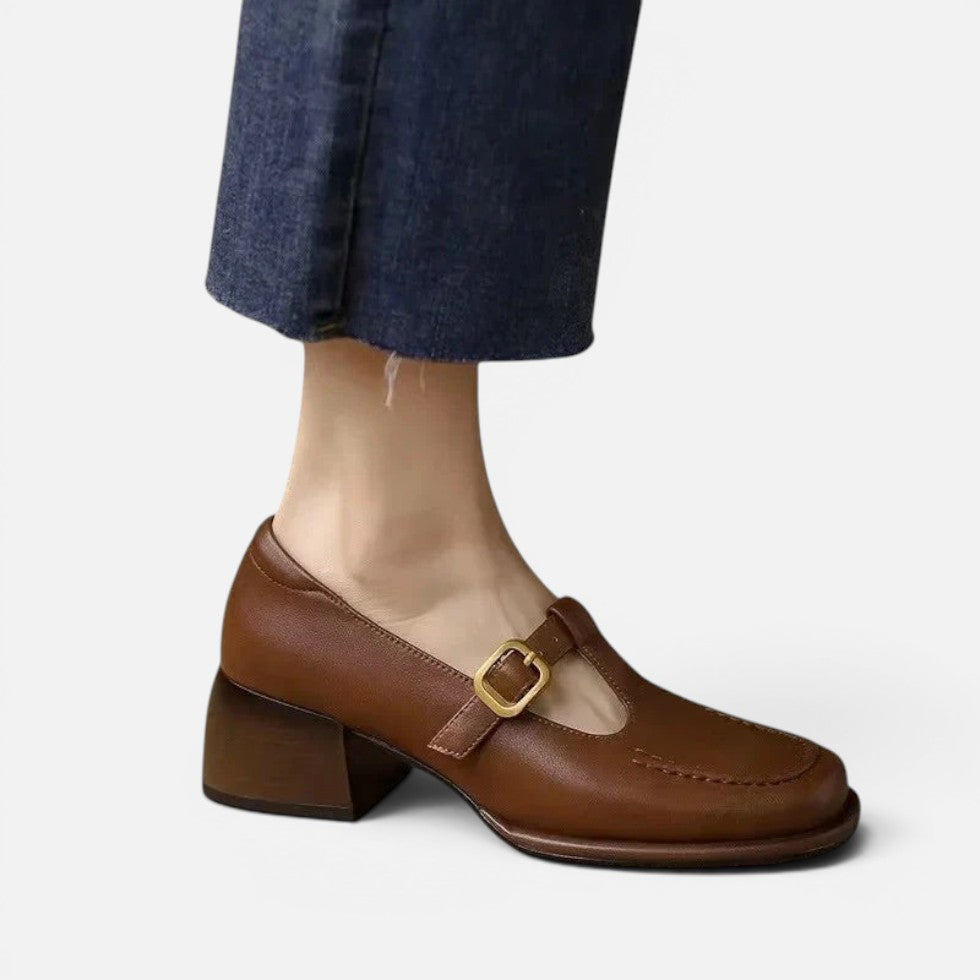 Orthopädische Mary Jane Schuhe mit Riemen und eckiger Zehenpartie