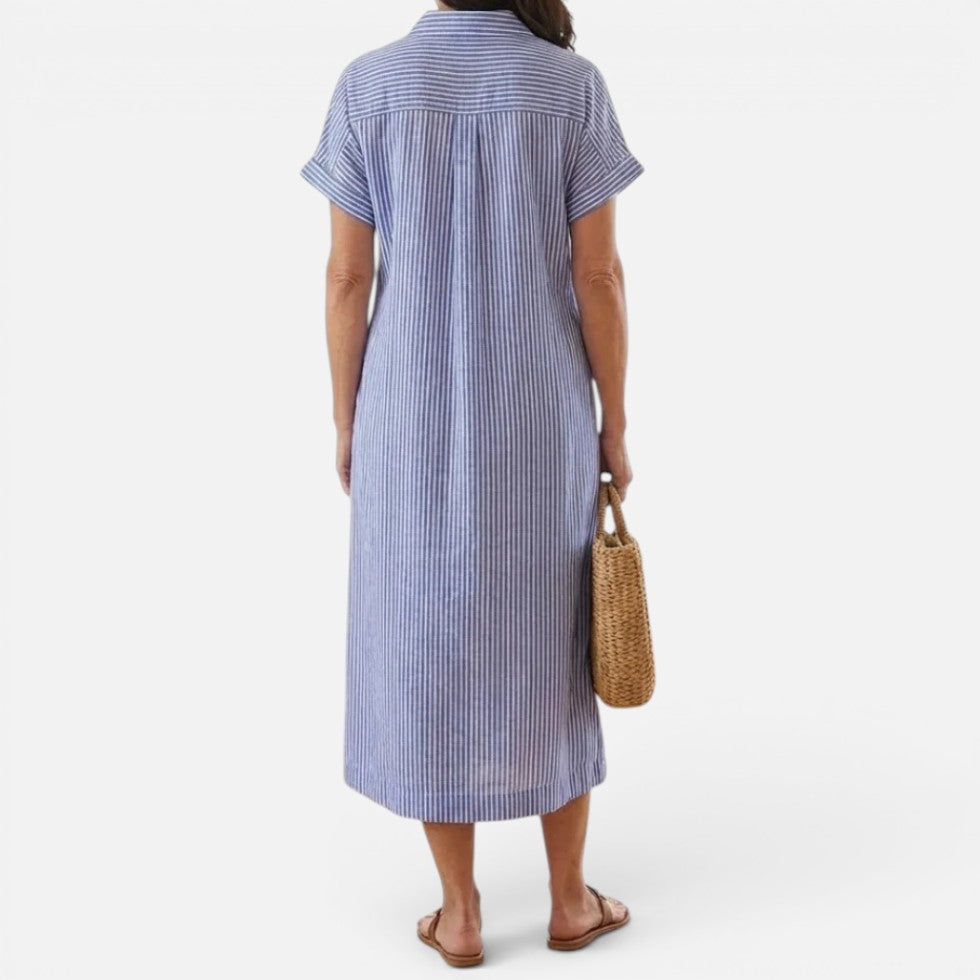Midikleid Kurzarm Hemdkragen Knopfleiste Gestreift