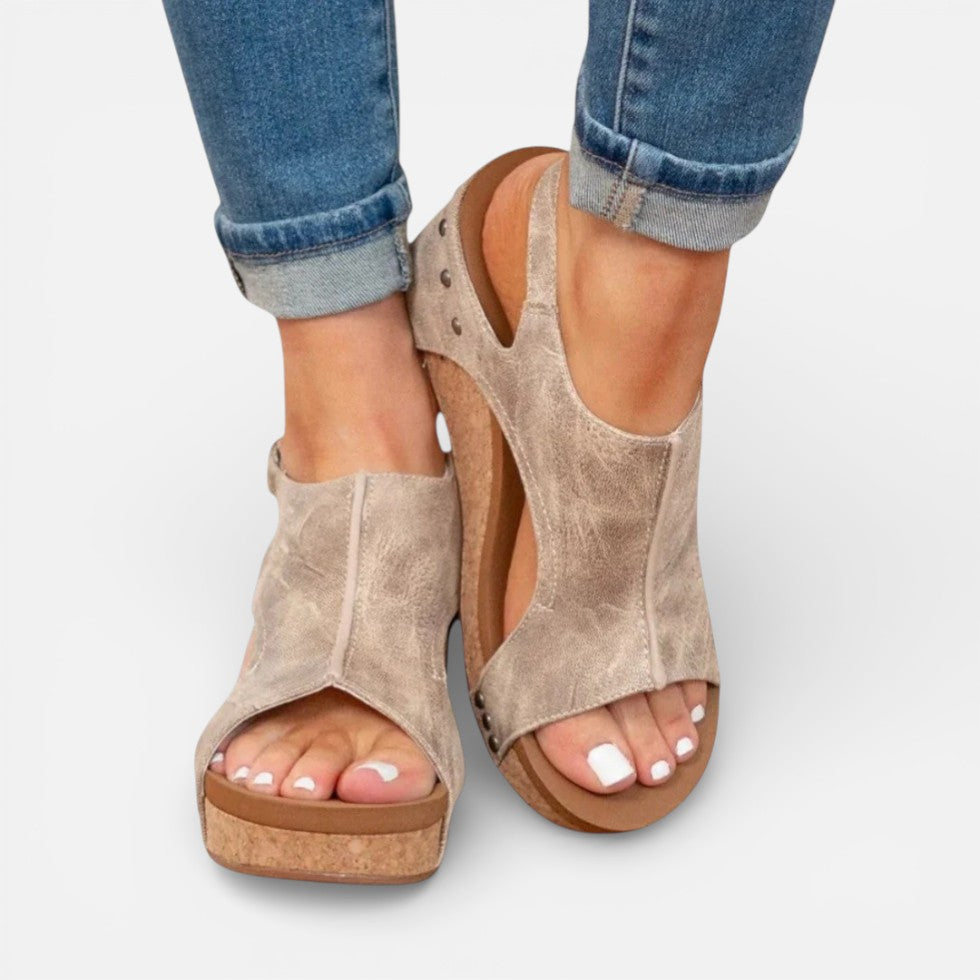 Orthopädische Damen Sandalen mit Keilabsatz und offenem Zehenbereich