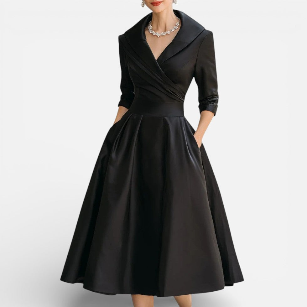 Damen Midikleid mit Reverskragen und ausgestelltem Rock