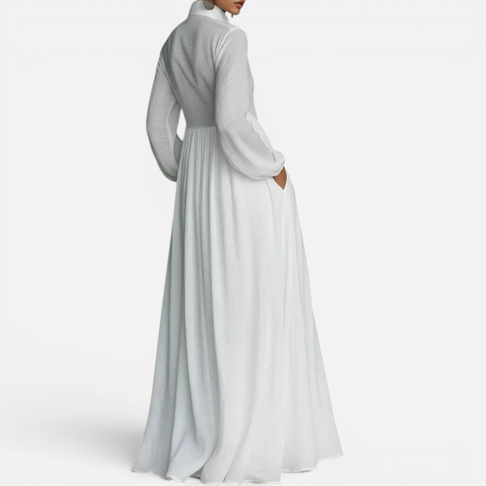 Maxikleid Knopfleiste Stehkragen Langarm