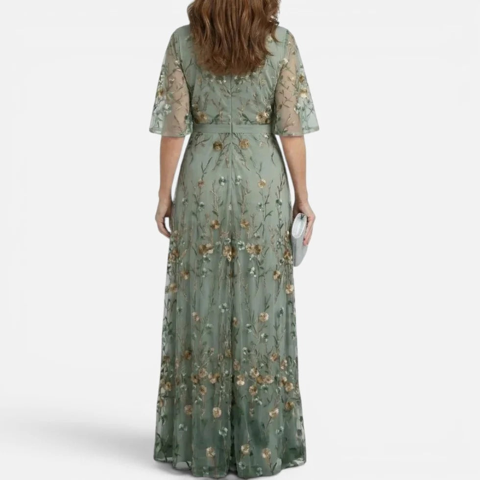 Maxikleid Florales Muster V Ausschnitt Kurzarm