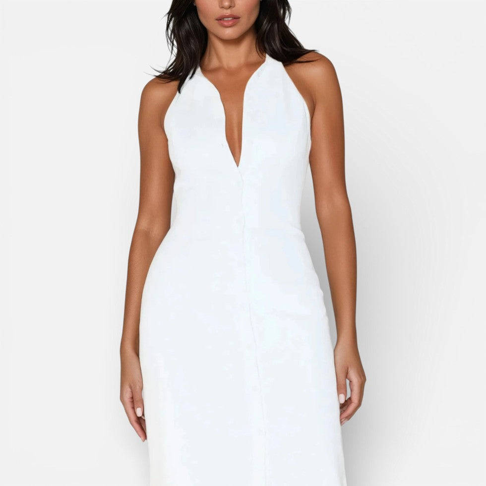Ärmelloses Midikleid mit Knopfleiste und Schlitz