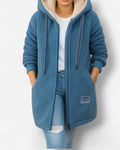Fleecejacke mit Kapuze für Damen mit weichem Flauschfutter in hüftbedeckender Form