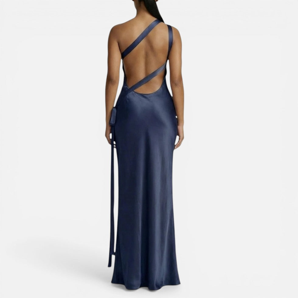 Xenia | Damen One-Shoulder Maxikleid Rückenausschnitt – Schulterkleid Abend 2026