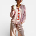 Damen Pyjama Set mit Knopfleiste und gestreiftem Design