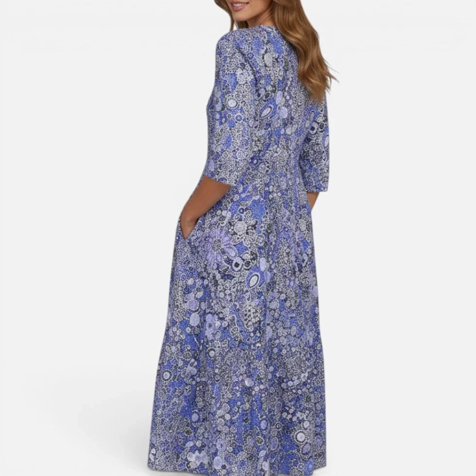 Midikleid V Ausschnitt Dreiviertelarm Florales Muster