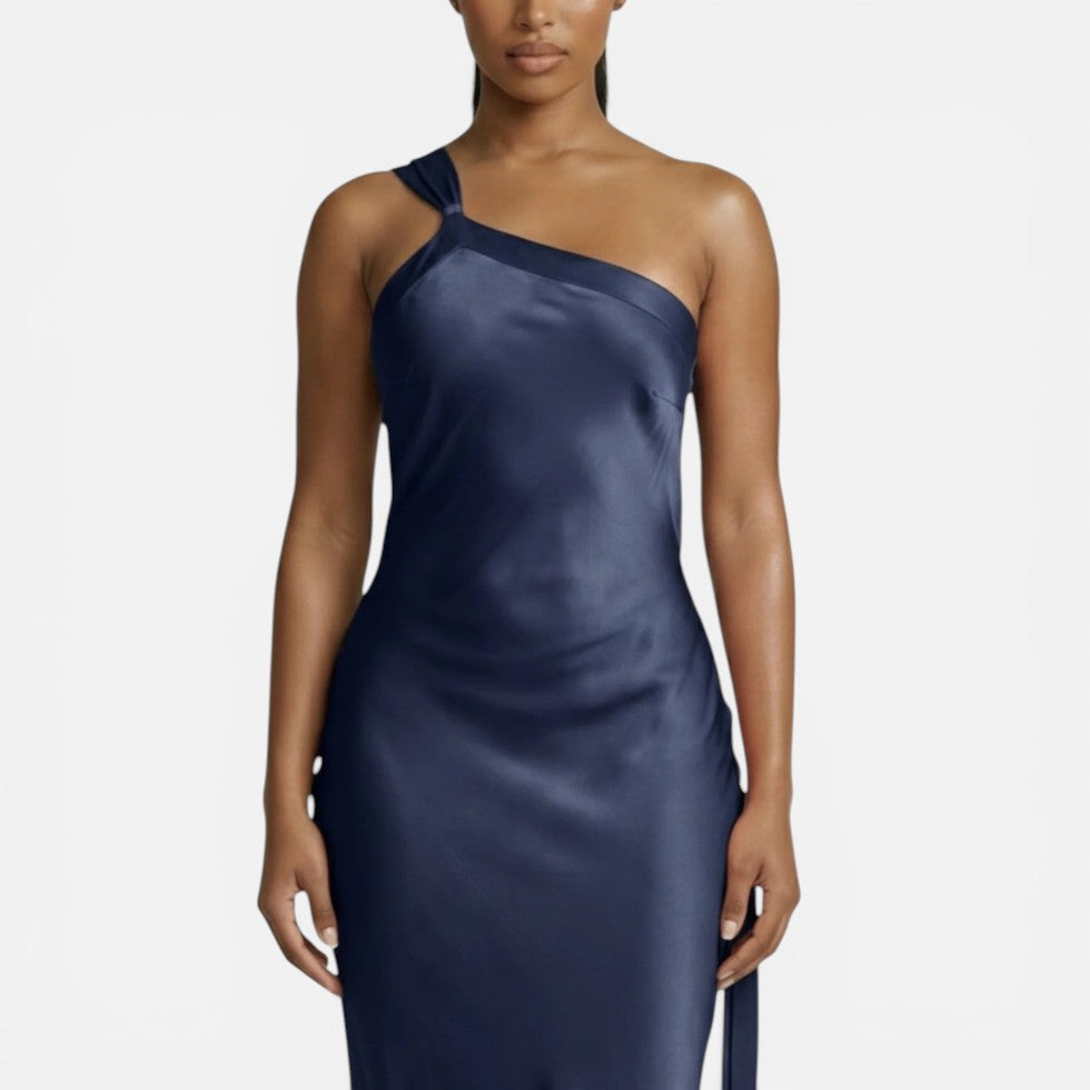 Xenia | Damen One-Shoulder Maxikleid Rückenausschnitt – Schulterkleid Abend 2026