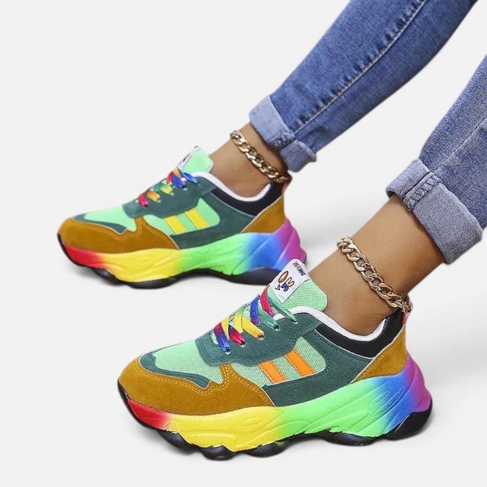 Damen Sneaker mit Plateausohle und Mesh Einsatz