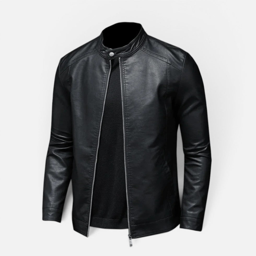 Herren Kunstlederjacke mit Stehkragen und Reißverschluss
