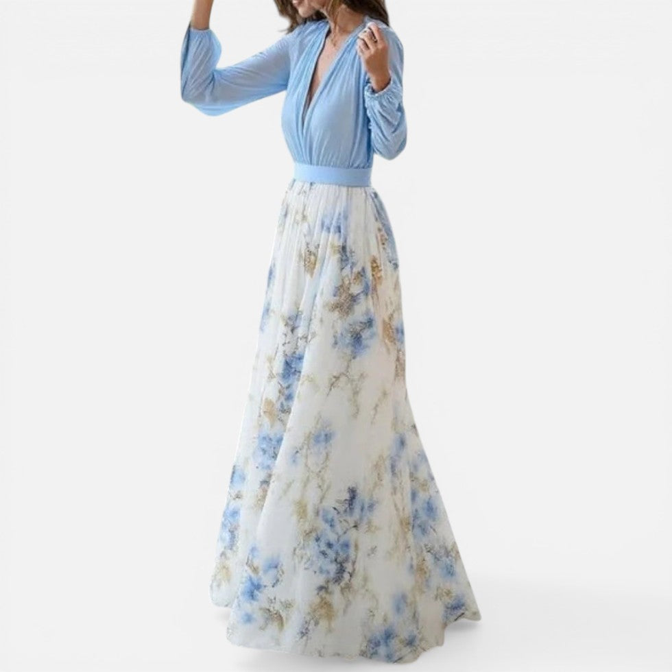Maxikleid mit Blumenmuster und V Ausschnitt