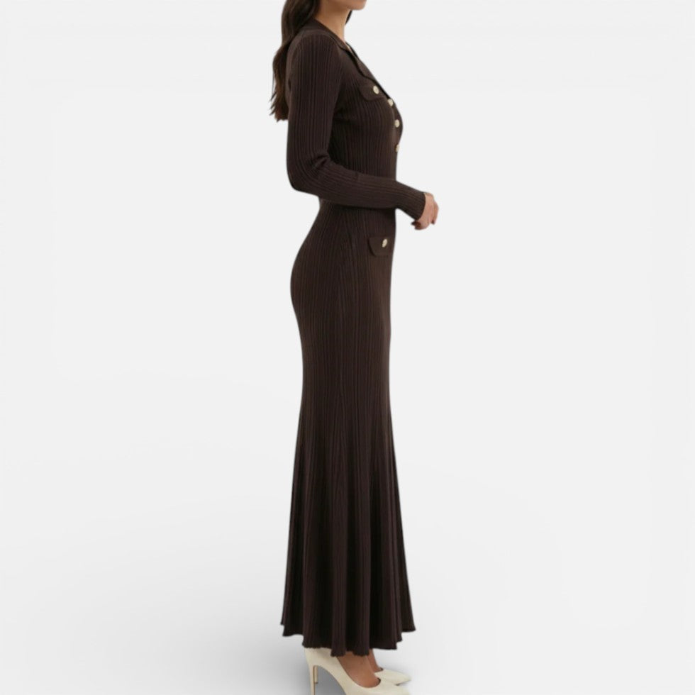 Damen Langarm Maxikleid mit Kragen