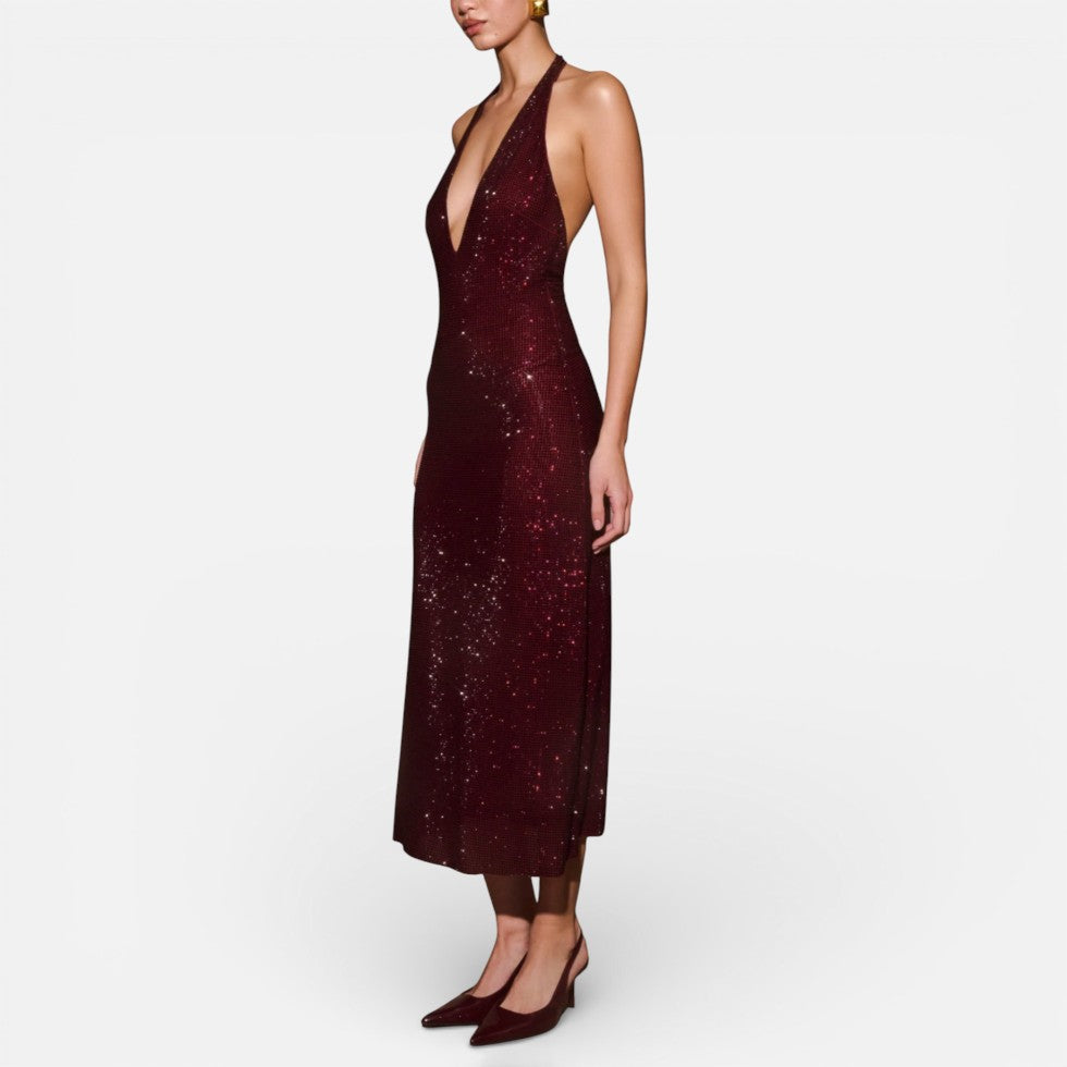 Midikleid mit tiefem Rückenausschnitt und Neckholder