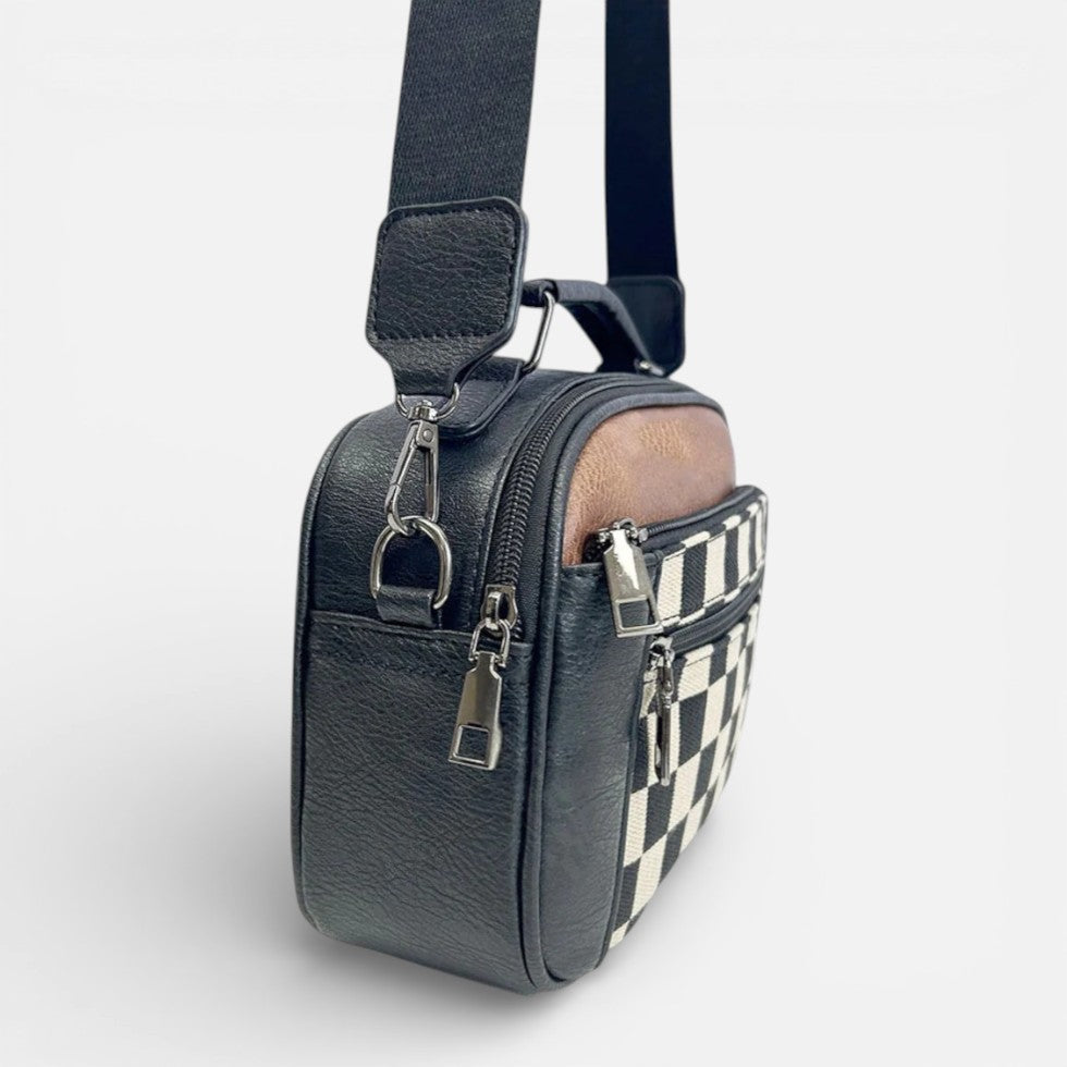 Damen Schultertasche mit Karomuster und verstellbarem Riemen