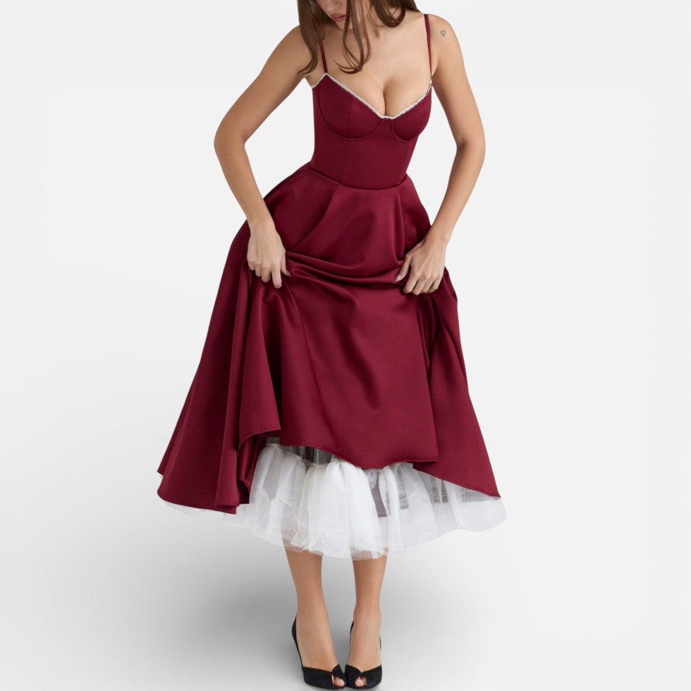 Midikleid mit Korsettoberteil und ausgestelltem Rock