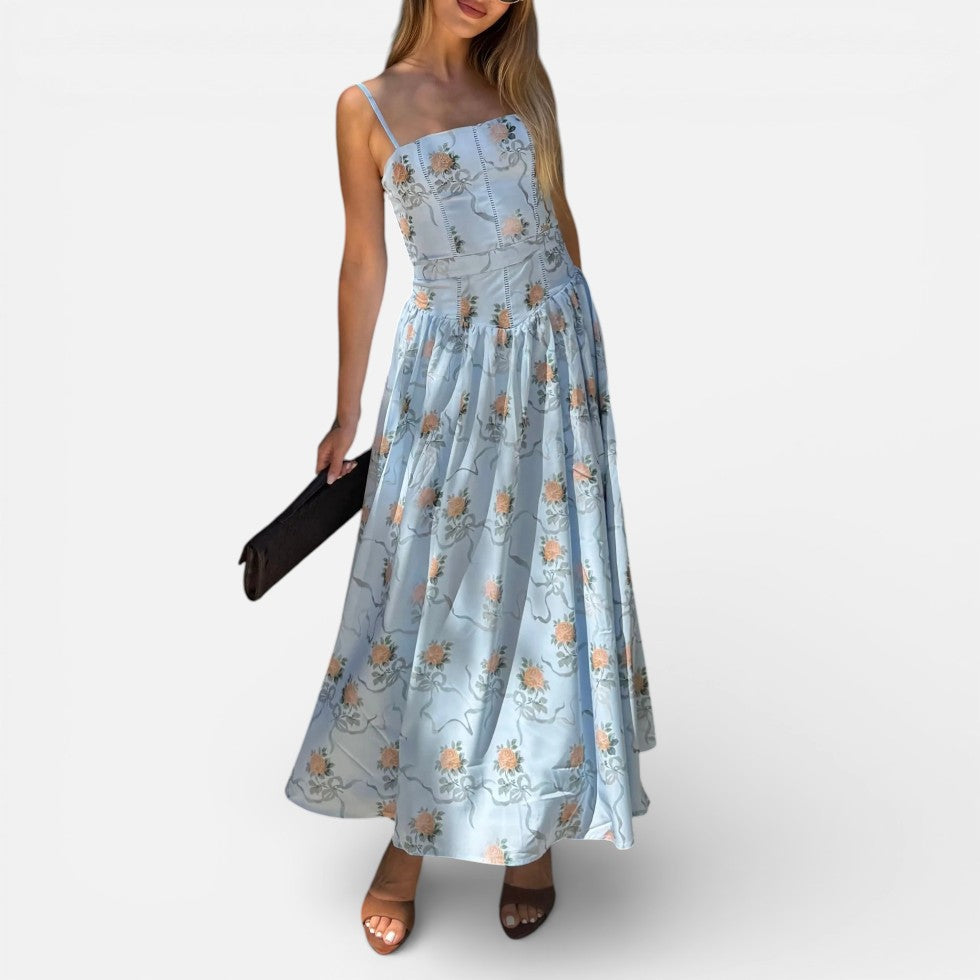 Langes Trägerkleid mit Blumenmuster