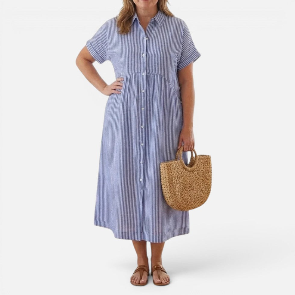 Midikleid Kurzarm Hemdkragen Knopfleiste Gestreift