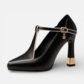 Damen Pumps mit Riemen und Blockabsatz
